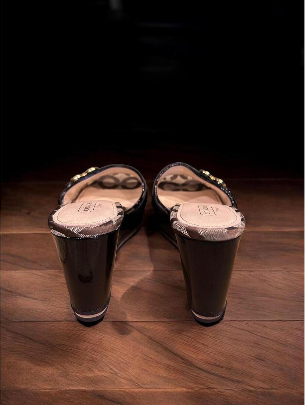 Coach Geri Canvas 4" Wedge Mule Sandals Size 7 - Picture 6 of 10